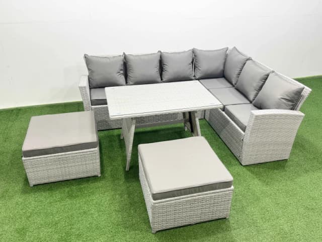 Fimous 8 Seater Garden Outdoor Rattan Furniture Set Dining Table Set in Light Grey Light Grey Unisex