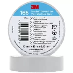3M Temflex 165 165WH1E Electrical tape Temflex 165 White (L x W) 10 m x 15mm
