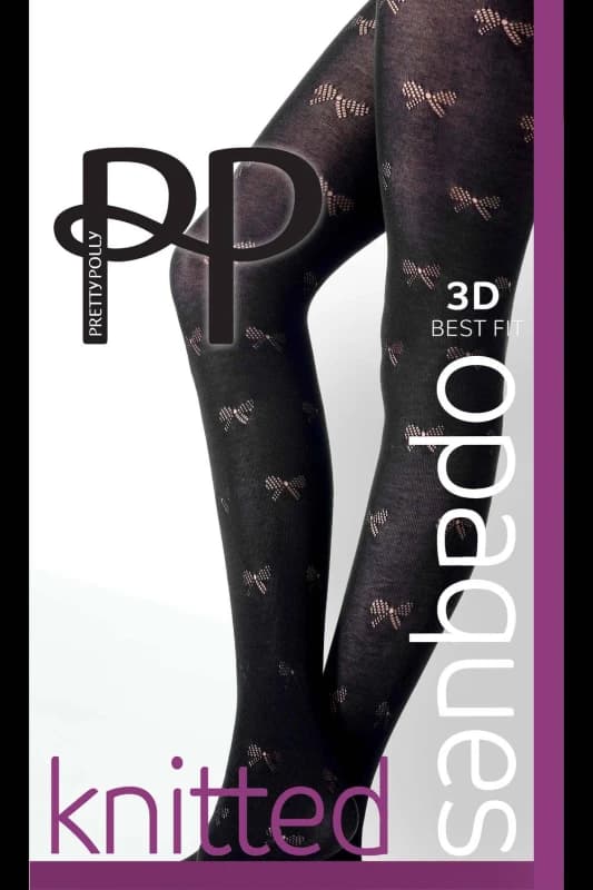 Pretty Polly Womens Knitted Opaques Bow Pattern Tights - Black Size: S/M Black Female S/M