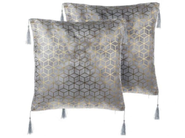 Beliani Set Of 2 Decorative Cushions Yarina 45 X 45cm Grey Geometric Pattern