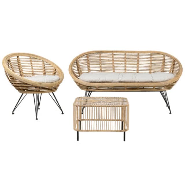 Beliani Garden Lounge Set With Table 3 Seater Maratea/cesenatico Rattan Natural