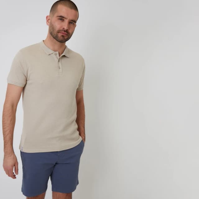 Threadbare Textured Cotton Short Sleeve Polo Shirt Stone male S