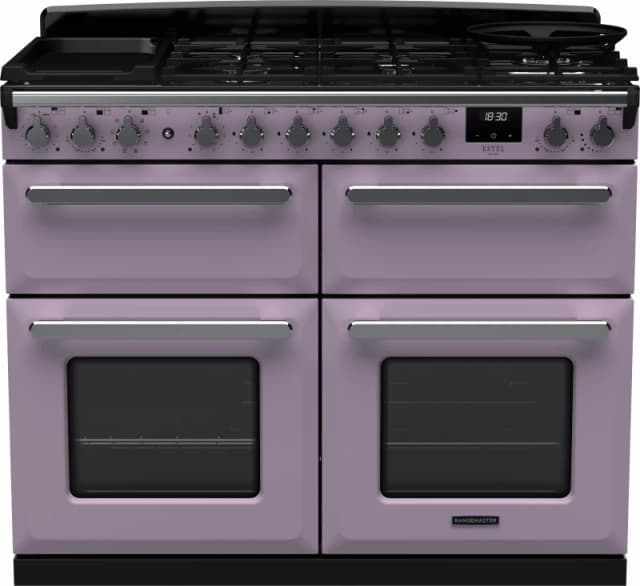 Rangemaster Estel Deluxe ESDLB110DFPHTH/CM1 110cm wide Dual Fuel Range Cooker with Gas Hob - Heather / Chrome - A/A Rated