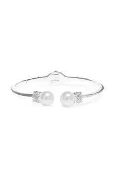 Silver And Pearl And Pave Open Bangle