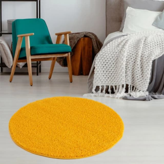 THE RUGS Shaggy Rugs Yellow Living Room Rug - Soft Fluffy Thick Carpet For Bedrooms & Kitchen Easy To Clean Home Decor Rugs Size: 120cm diameter Ye