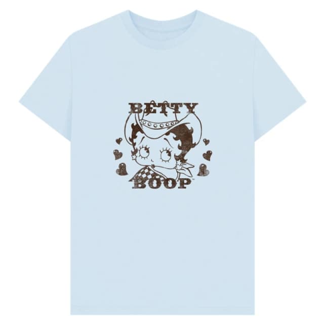 Betty Boop Mens Cowgirl T-Shirt in Light Blue Size: Small Light Blue Male S