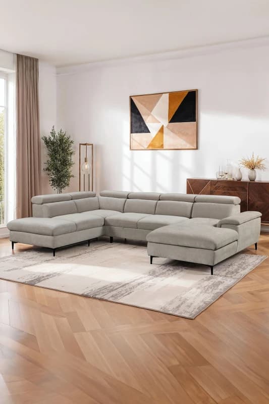 More4Homes Leon Fabric Pull Out Corner Sofa Bed Beige