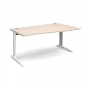 TR10 Right Hand Wave Desk 1600mm - White Frame maple Top