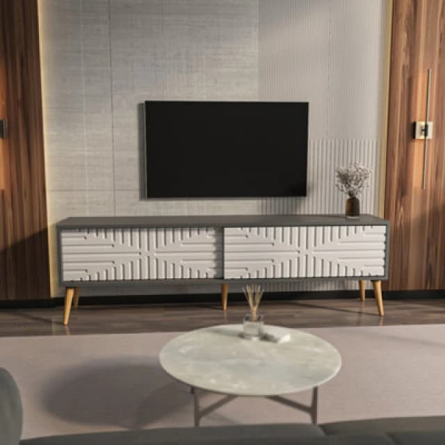 Decorotika Modern Riso TV Stand Anthracite And White