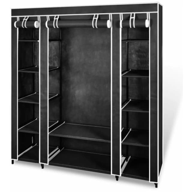 vidaXL Wardrobe with Compartments and Rods Black Fabric Closet Rack Storage
