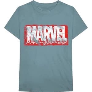 Marvel Comics - Distressed Dripping Logo Unisex Large T-Shirt - Blue