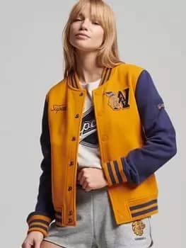 Superdry Vintage Collegiate Jrsy Bomber - Yellow, Yellow, Size 12, Women