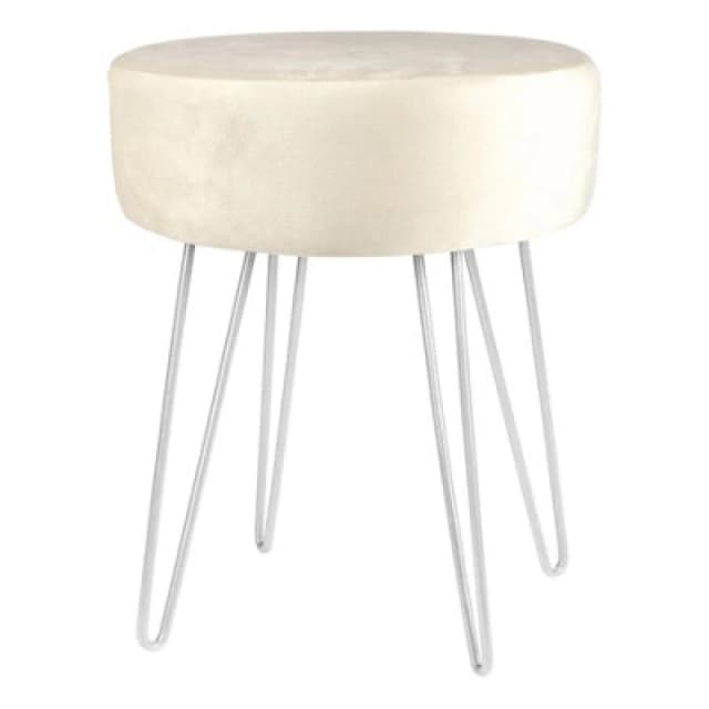 Harbour Housewares Velvet Footstool - Round Modern Dressing Table Footstool Vanity Seat Chairs - 40 X 35Cm - Cream/silver