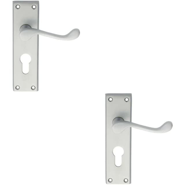 Loops 2x PAIR Victorian Scroll Handle on Euro Lock Backplate 150 x 43mm Satin Chrome Multi