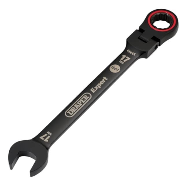 Draper Expert HI-TORQ Metric Flexible Head Ratchet Combination Spanner, 17mm, Black 3924