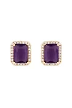 Rose Gold Plated Amethyst Cubic Zirconia Cushion Stud Earrings