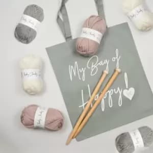 Wool Couture Hannah Blanket Knitting Kit Purple, Grey and Cream