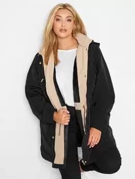 Yours Curve Hooded Lined Pocket Parka - Black, Size 22-24, Women