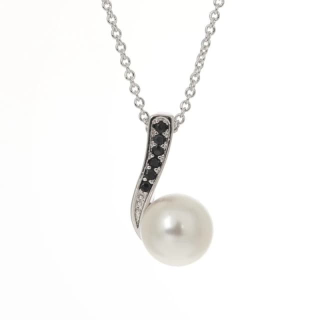 Espree Espree Fashion Black CZ and Pearl Pendant - Silver Silver One Size