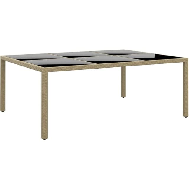 JINLEFU Garden Table 200x150x75cm Tempered Glass and Poly Rattan Beige vidaXL JRVDZX-310588_DE