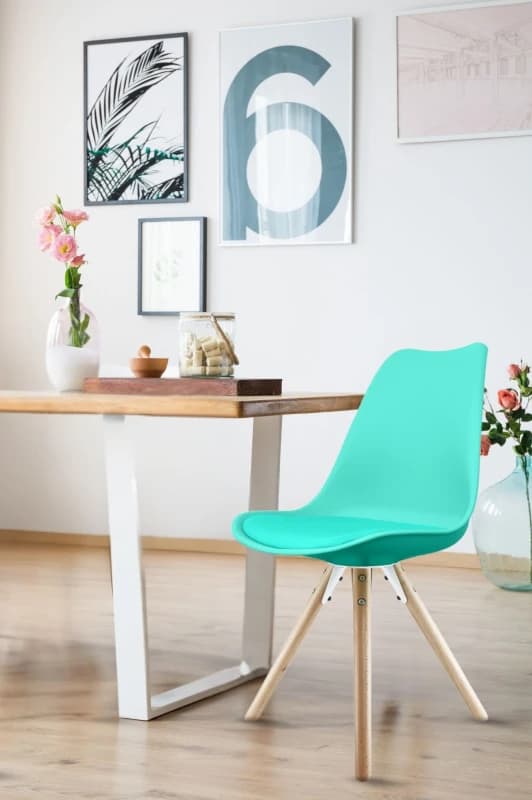 Fusion Living Soho Plastic Dining Chair with Pyramid Light Wood Legs Aqua