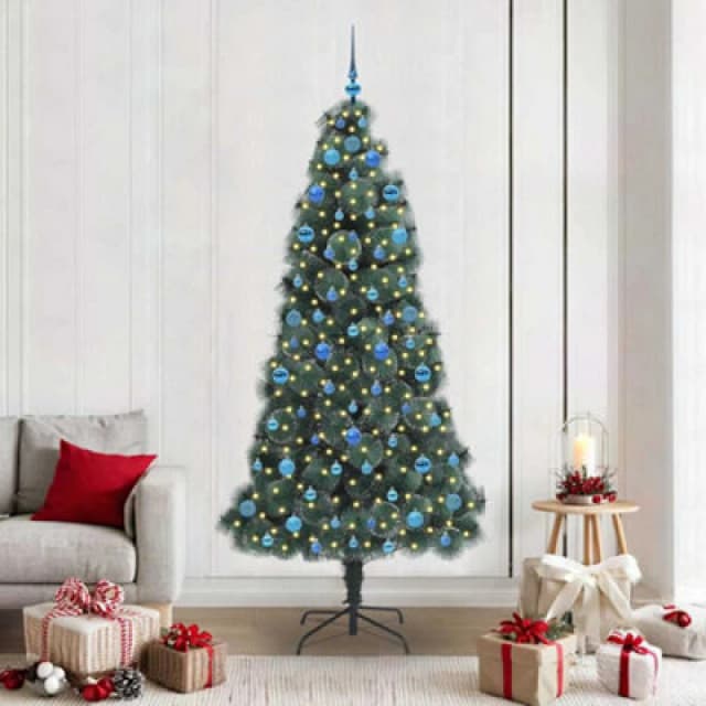 vidaXL Artificial Pre-lit Christmas Tree with Ball Set Green 210 cm, Green 3396185
