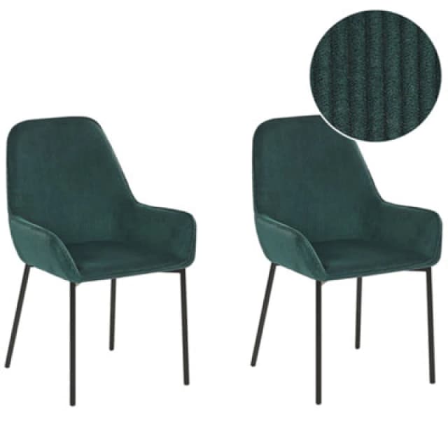 Beliani Set Of 2 Dining Chairs Loverna Corduroy Dark Green