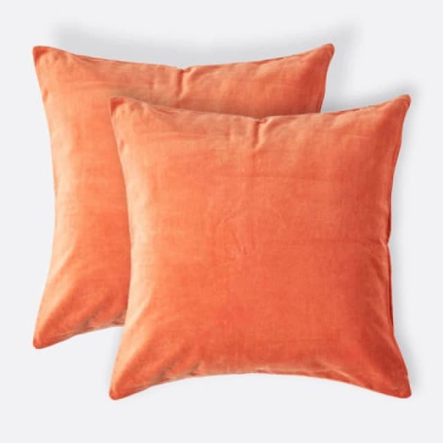 Homescapes Set Of 2 Burnt Orange Velvet Cushion Covers, 40 X 40 Cm