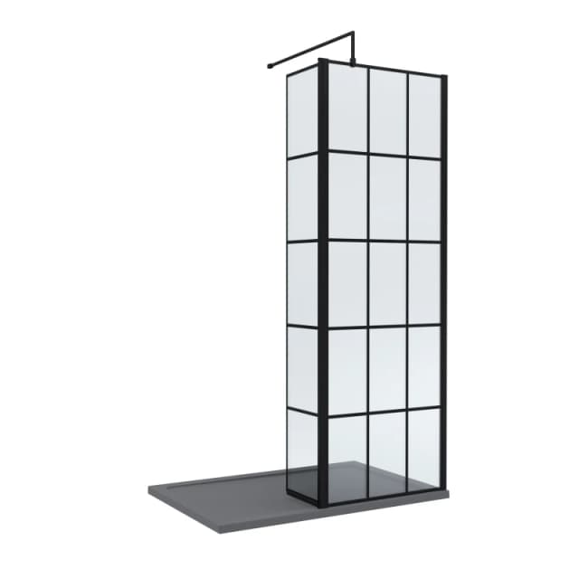 Balterley 8mm Glass Wetroom Screen, Return Black Framed and Tray 1200 x 900mm Grey
