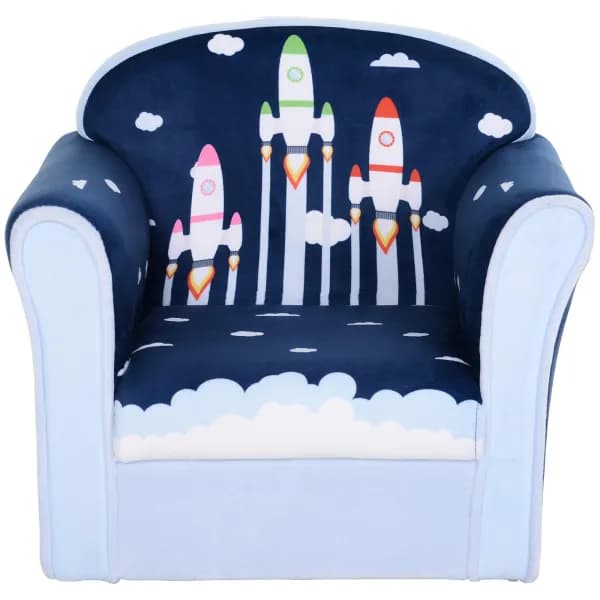Kids Sofa Children's Armchair Tub Chair Cartoon Rocket Pattern Wooden Frame