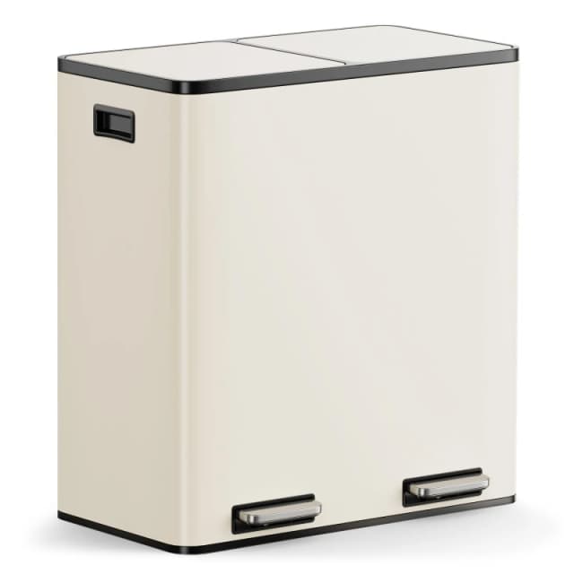 Vonhaus Cream 60L Waste & Recycling Kitchen Bin, 2 X 30L Compartment Stainless Steel Pedal Bin W/ Non Slip Base, Removable In-Bins