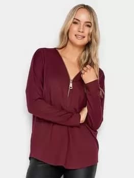 Long Tall Sally Zip Front Ls Red Top, Red, Size 10, Women