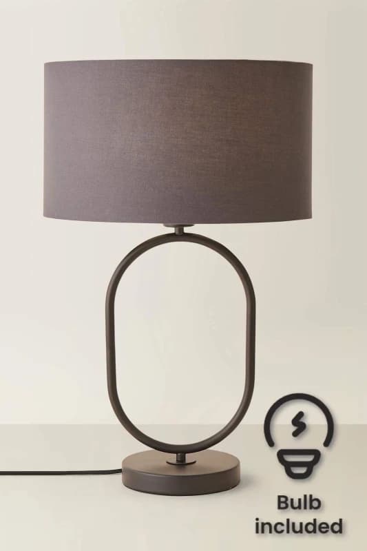 ValueLights ValueLights Antonia Fabric Drum Lamp Shade Matte Black Oval Table Lamp with Bulb in Charcoal Charcoal One Size Unisex 5059406066986
