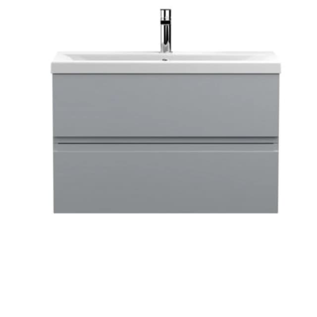Nuie Hudson Reed Urban Wall Hung 2 Drawer Vanity Unit With Mid-Edge Ceramic Basin, Modern Bathroom Furniture In Satin Grey, 800mm