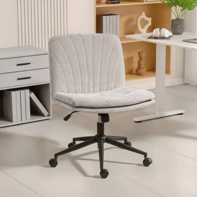 HOMCOM Criss Cross Chair with Wheels, Armless Wide Office Chair, Beige Beige Unisex