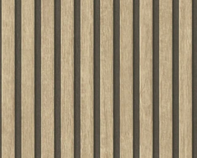 A.S. Creation Wooden Slats Panelling 3D Wood Panel Stripe Natural Black Wallpaper Black