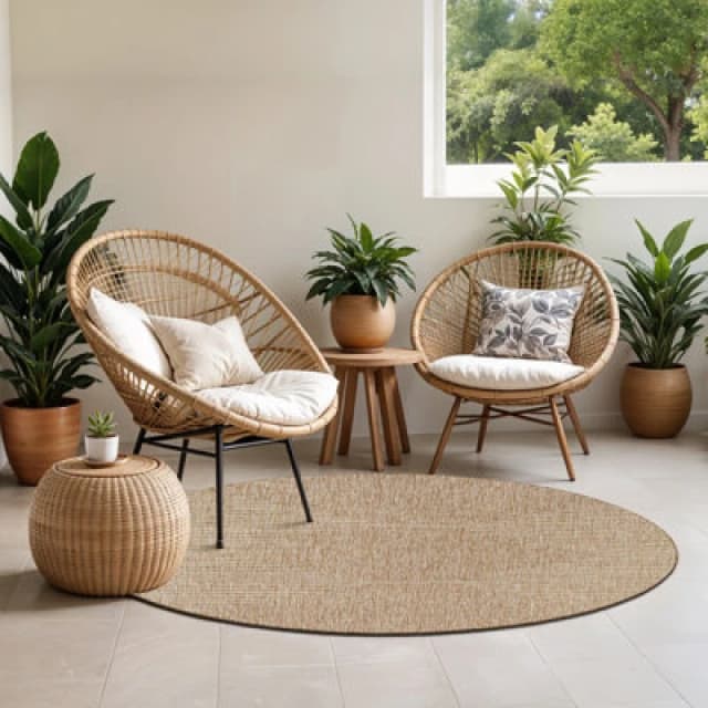 Livabliss Round In- & Outdoor Global Brown Dolly Area Rug 160 X 160 Cm - Easy To Clean, Perfect For Patio, Balcony, Kitchen Or Dining Room