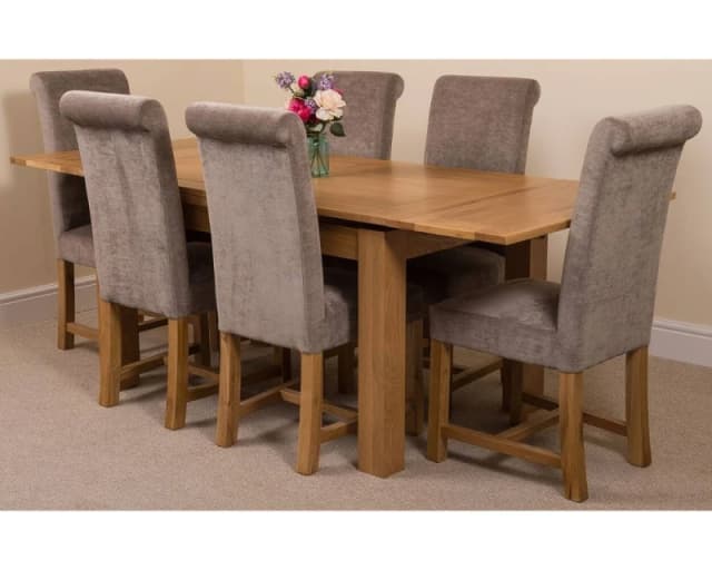 Thats Furniture Richmond 140-220cm Oak Extending Dining Table + 6 Washington Fabric Chairs in Grey Grey Unisex