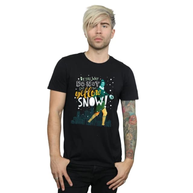 Elf Elf Men Yellow Snow Cotton T-Shirt in Black Size: Small Black S Male 5063376811378