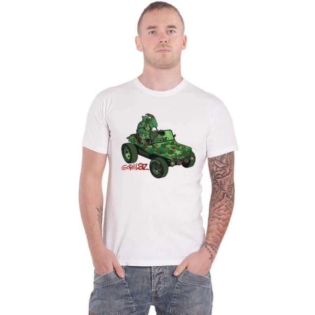 Gorillaz Mens Jeep T-Shirt in White Size: Medium White Male M