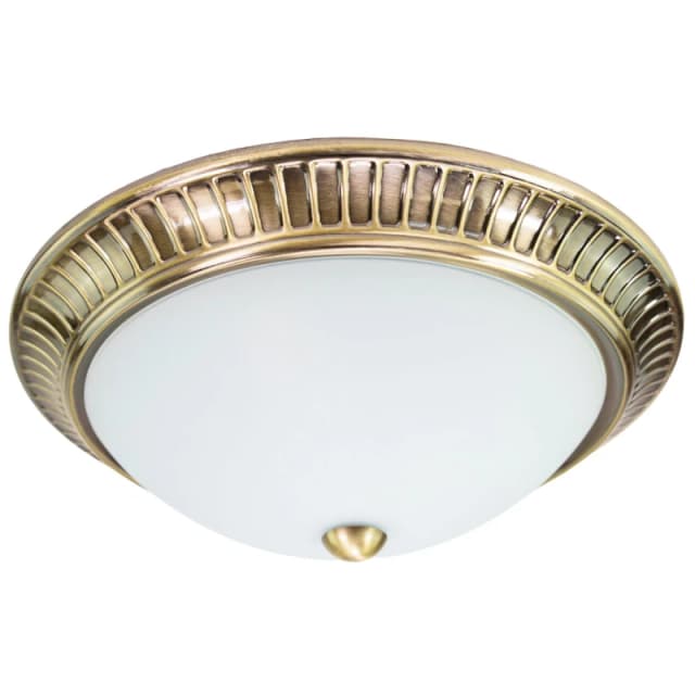 Happy Homewares Traditional Metal Flush Ceiling Light Fitting with Opal Glass Diffuser in Metallic Gold Size: 13" Metallic Gold Unisex 13 inch