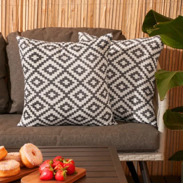 OHS OHS 2 x Geometric Cushion Cover Water Resistant Outdoor Garden in Mid Grey Size: 45cm x 45cm Mid Grey 45cm x 45cm Unisex 5027434159710
