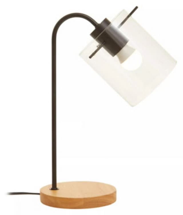 Orsina Matte Black Curved Table Lamp, Easy To Assemble Bed Table Lamp, Sturdy Living Room Lamp With Wooden Base