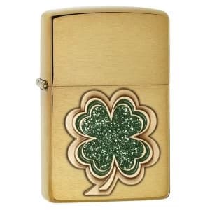 Zippo Clover Emblem Brushed Brass Windproof Lighter