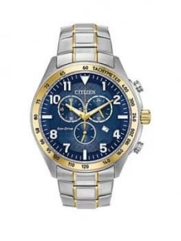 Citizen Eco-Drive Blue Dial Chronograph Two-Tone Stainless Steel Bracelet Mens Watch, One Colour, Men