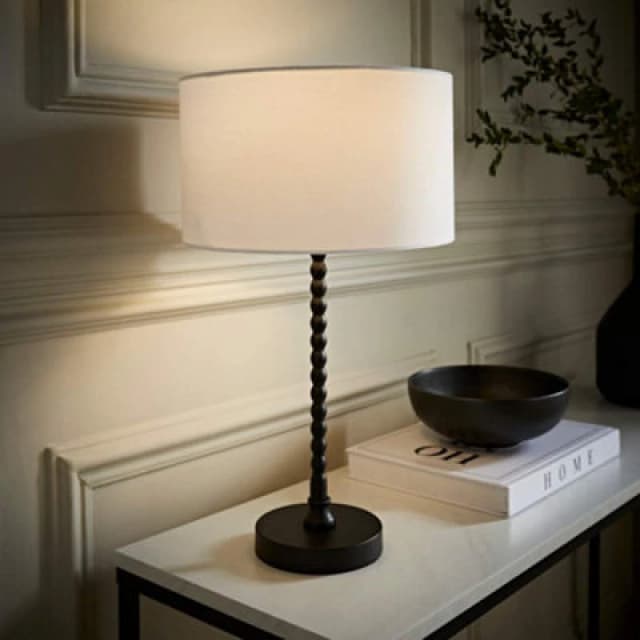 ValueLights ValueLights Maeve Fabric Drum Lamp Shade Matte Black Bobbin Bobble Table Lamp in White White One Size Unisex 5059406065132