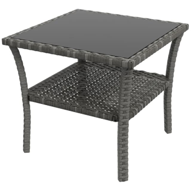 Outsunny Outsunny PE Rattan Coffee Table, Two-tier Side Table with Glass Top, Grey