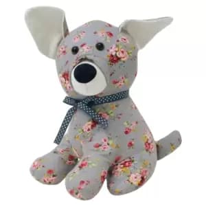 Floral Dog Novelty Door Stop Grey