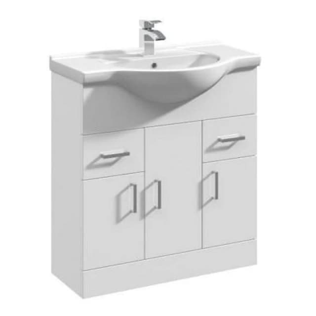 nuie 750mm Floor Standing Cabinet & Round Basin - Gloss White VTY750