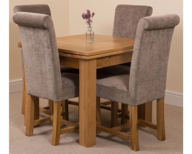 Thats Furniture Richmond 90-150cm Oak Extending Dining Table + 4 Washington Fabric Chairs in Grey Grey Unisex